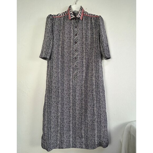 Vintage 80s Schrader Sport Womens Striped Midi Shirt Dress Size 16 Navy/White - Picture 1 of 6